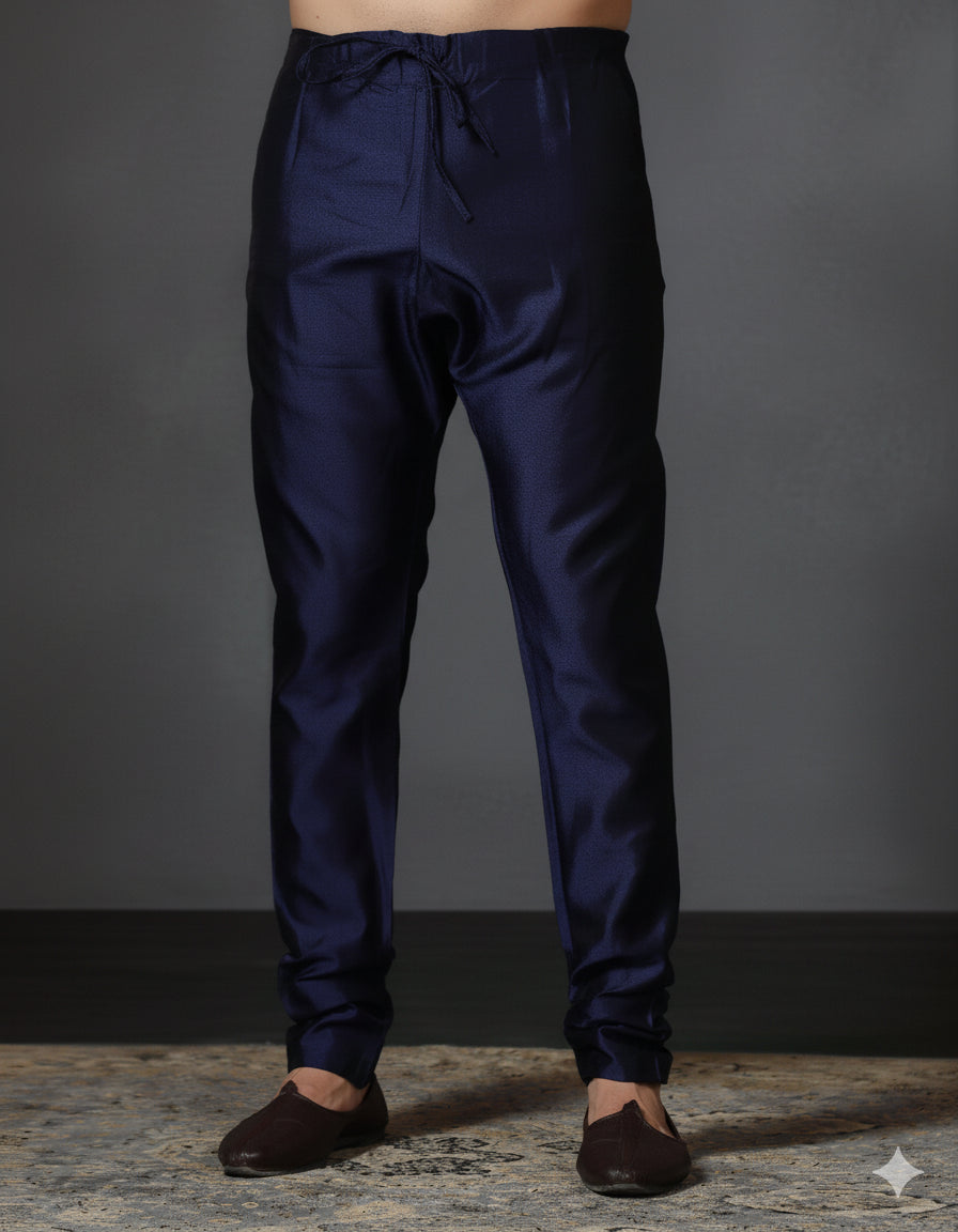 Zavaya Navy Blue Plain Dupion Silk Churidar - Dista