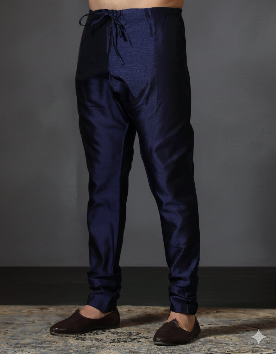 Zavaya Navy Blue Plain Dupion Silk Churidar - Dista