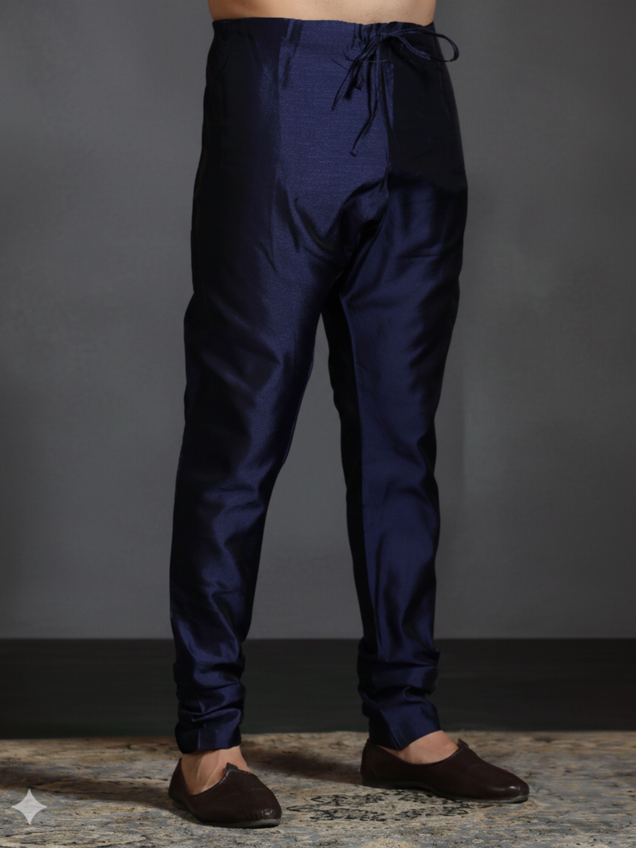 Zavaya Navy Blue Plain Dupion Silk Churidar - Dista