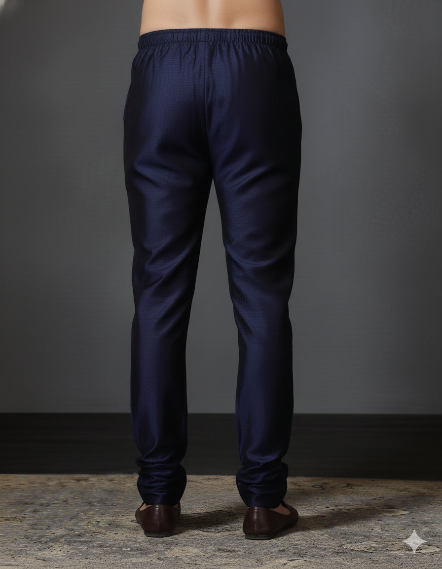 Zavaya Navy Blue Plain Dupion Silk Churidar - Dista