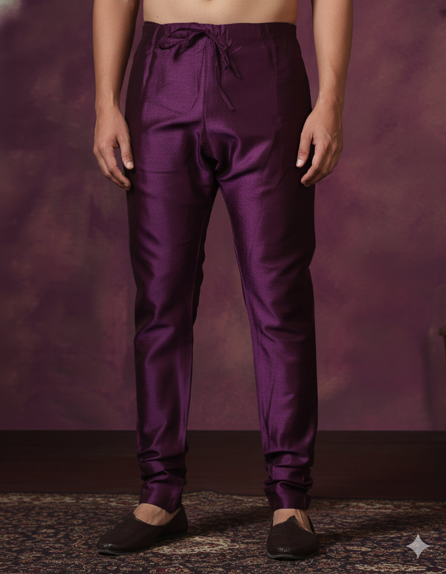 Zavaya Purple Plain Dupion Silk Churidar - Dista