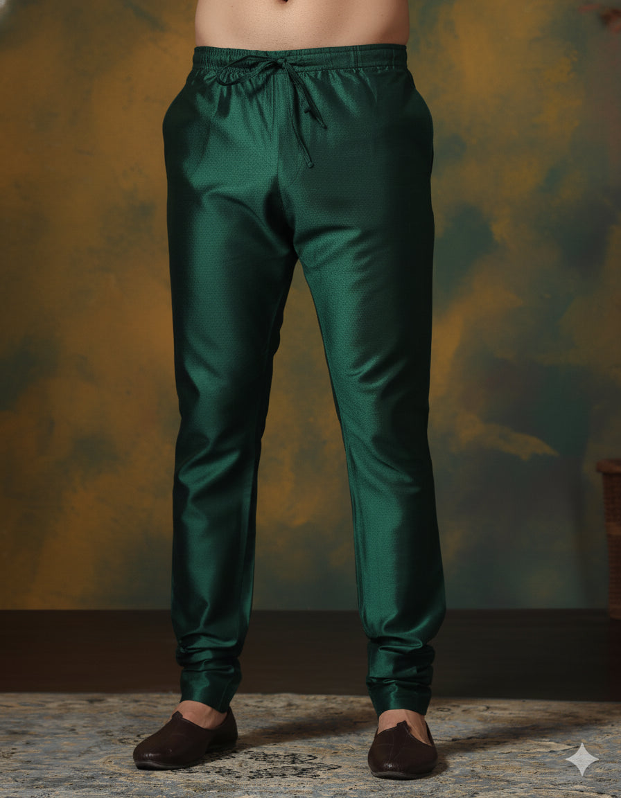 Zavaya Dark Green Plain Dupion Silk Churidar - Dista