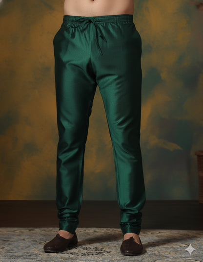 Zavaya Dark Green Plain Dupion Silk Churidar - Dista