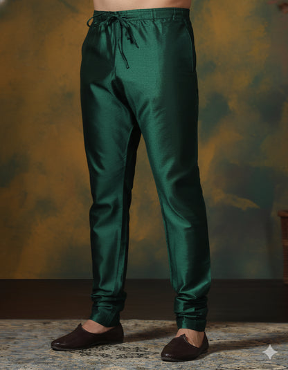Zavaya Dark Green Plain Dupion Silk Churidar - Dista