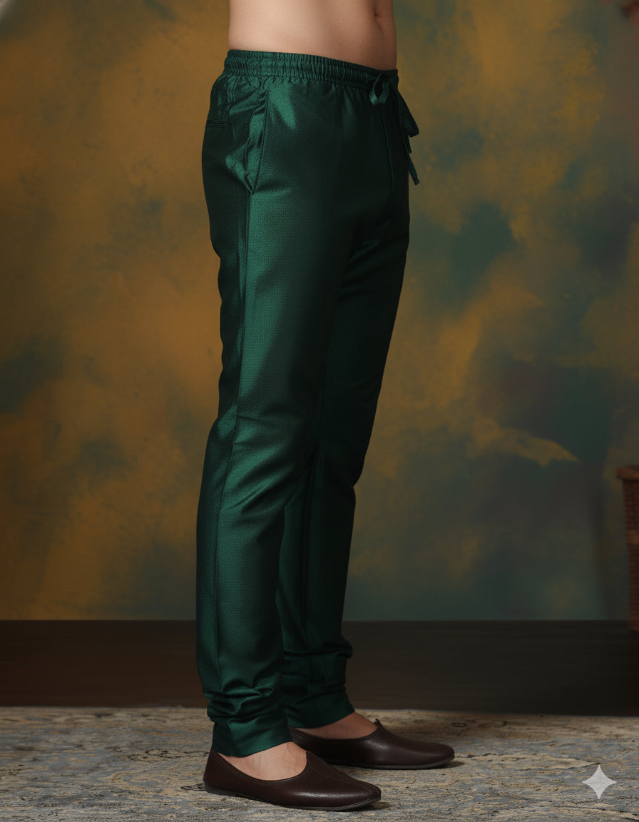 Zavaya Dark Green Plain Dupion Silk Churidar - Dista