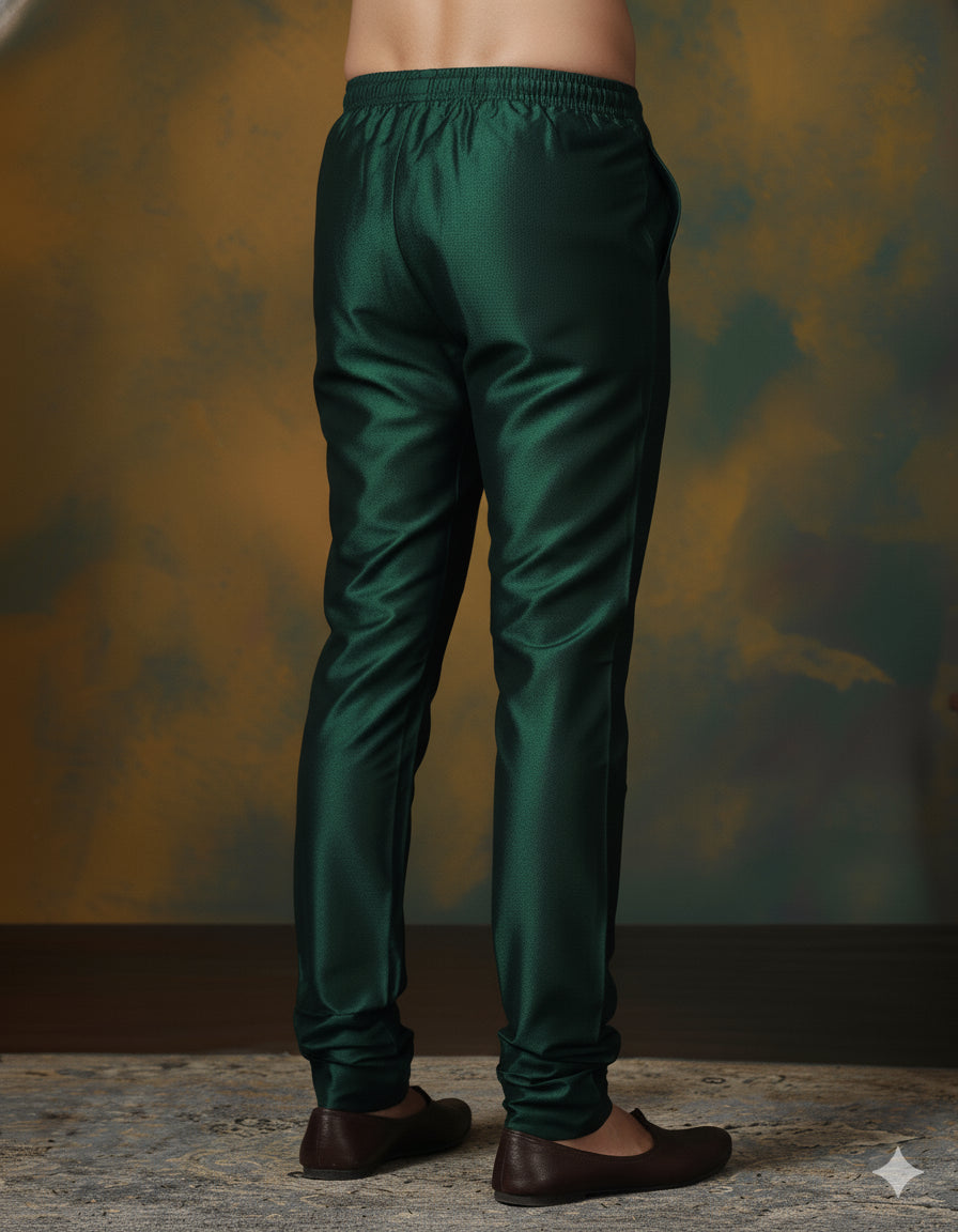 Zavaya Dark Green Plain Dupion Silk Churidar - Dista