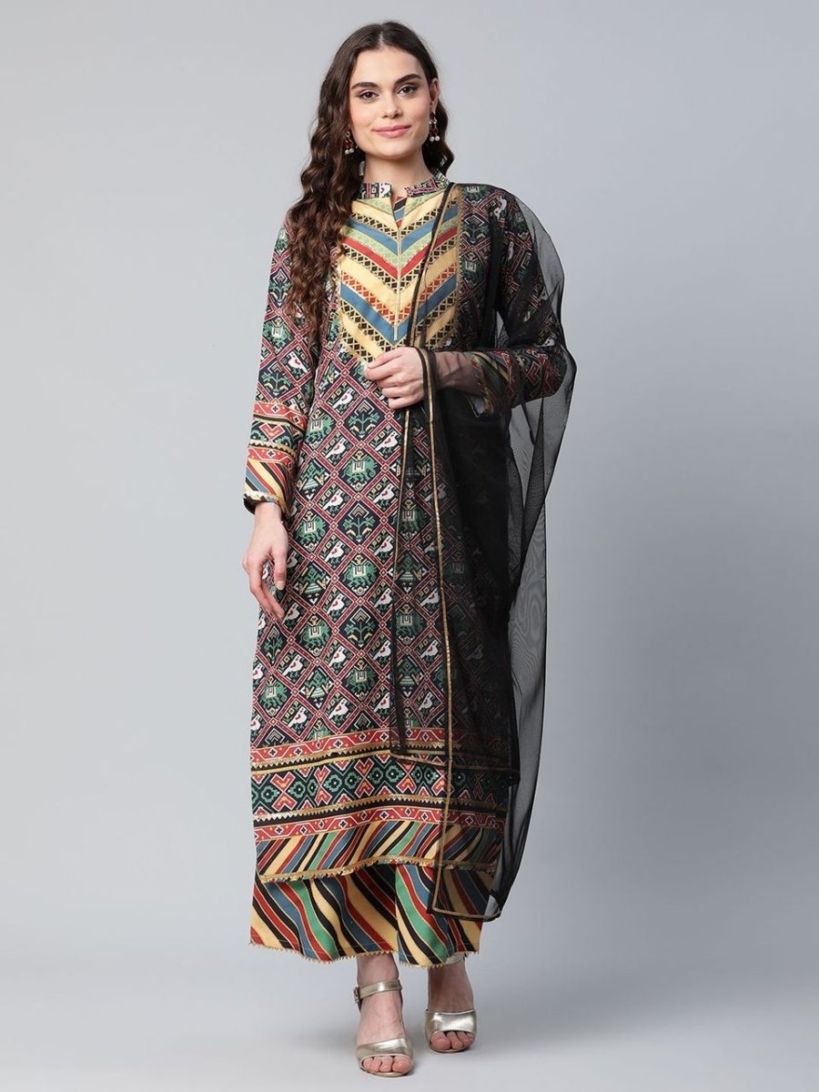 Ahalyaa Women's Multi Colour Crepe Digital Patola Printed Kurta Palazzo Set With Dupatta - Distacart