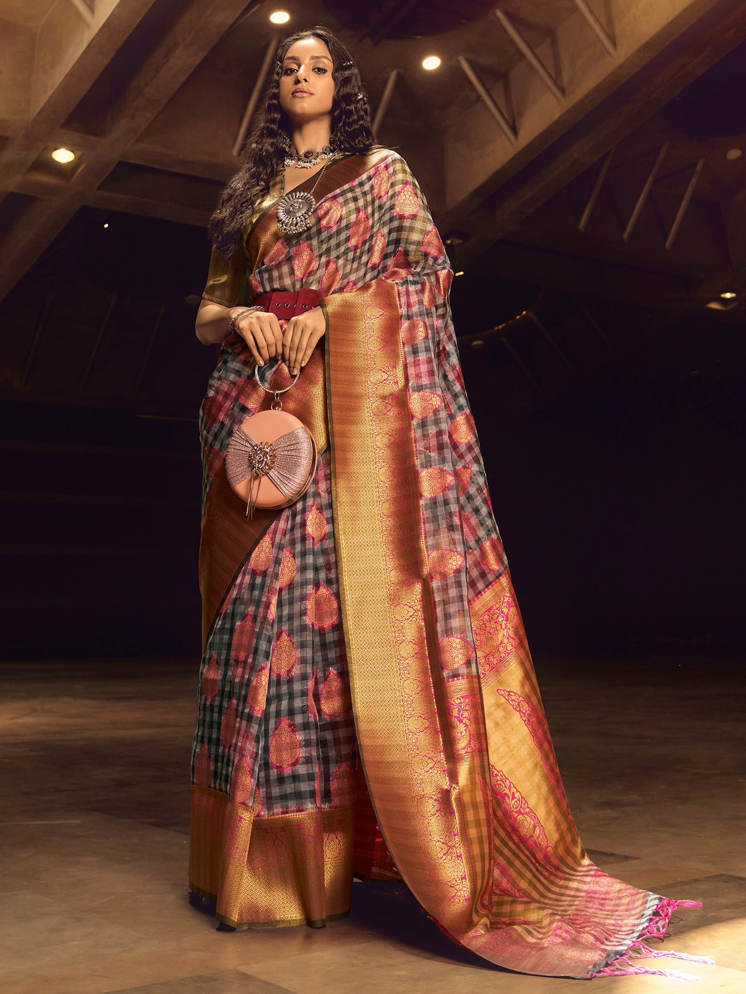 NOZ2TOZ Women's Organza Grey Woven Design Designer Saree With Blouse Piece - Distacart