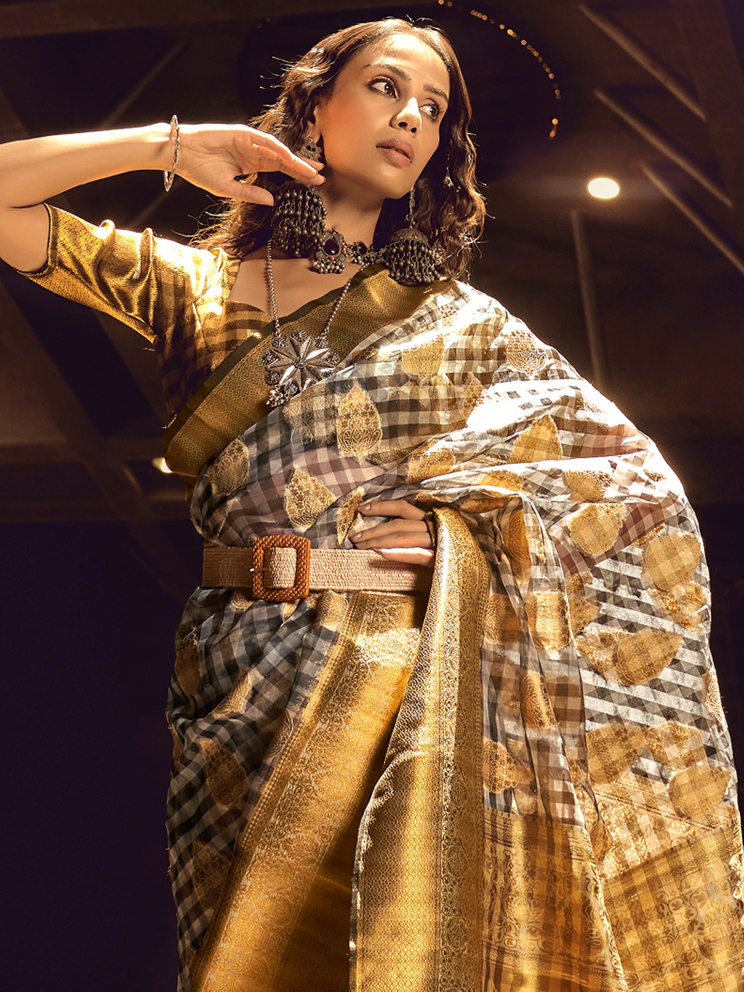 NOZ2TOZ Women's Organza Black Woven Design Designer Saree With Blouse Piece - Distacart