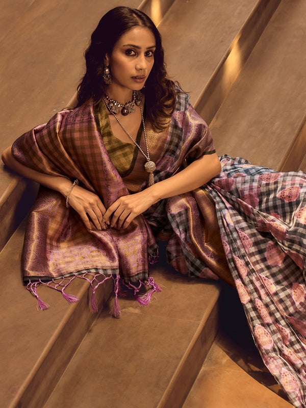 NOZ2TOZ Women's Organza Grey Woven Design Designer Saree With Blouse Piece - Distacart