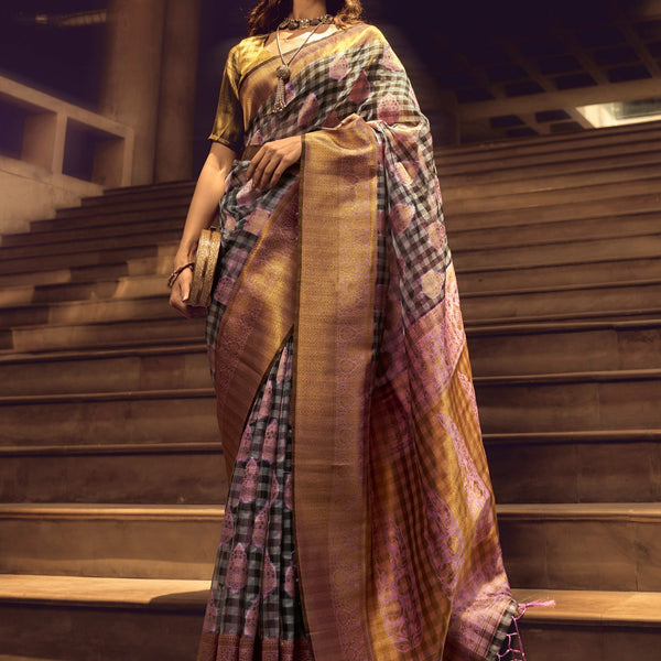 NOZ2TOZ Women's Organza Grey Woven Design Designer Saree With Blouse Piece - Distacart