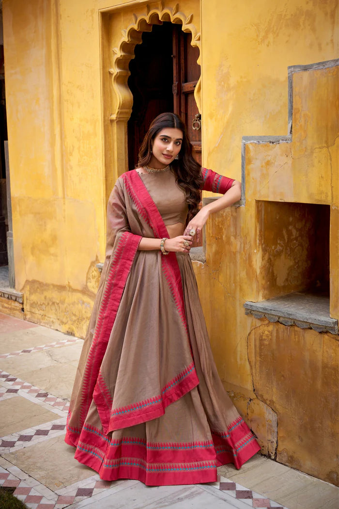 Evanik Pure Chanderi With Thread Work Lehenga Choli - Distacart