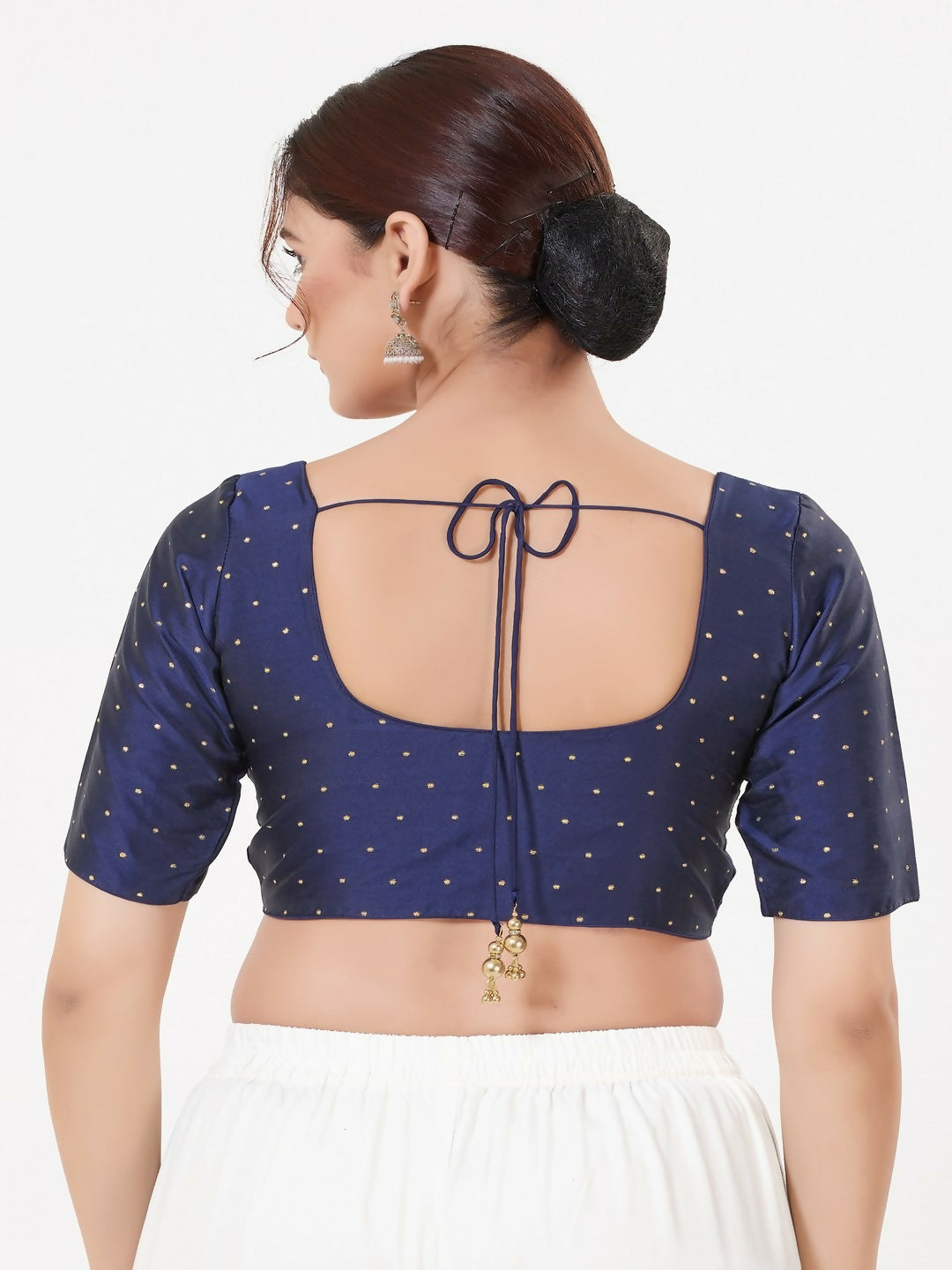 Joban Fashion Navy-Blue Taffeta Silk Elbow Sleeveless Front Open Blouse