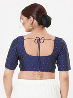 Thumbnail for Joban Fashion Navy-Blue Taffeta Silk Elbow Sleeveless Front Open Blouse
