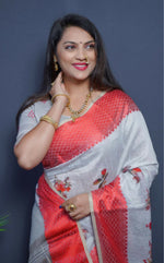 Thumbnail for Jyoti Fashion Women's Maroon Linen Silk Digital Print with Jacquard Woven Border Saree with Blouse - Distacart