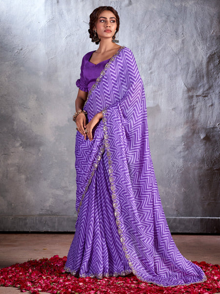 NOZ2TOZ Women's Chiffon Purple Embellished Designer Saree With Blouse Piece - Distacart