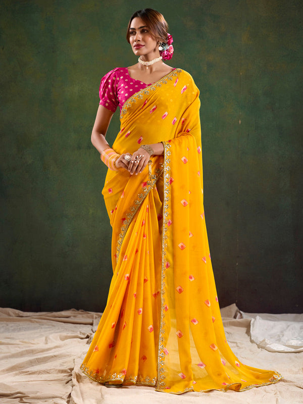 NOZ2TOZ Women's Pure Chiffon Pink Embellished Designer Saree With Blouse Piece - Distacart