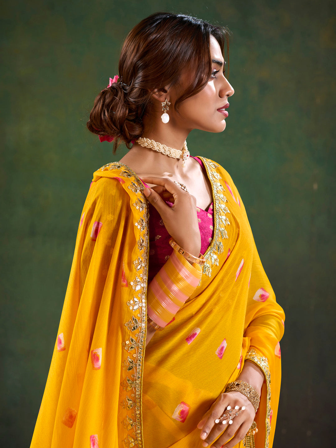 NOZ2TOZ Women's Pure Chiffon Pink Embellished Designer Saree With Blouse Piece - Distacart
