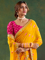 Thumbnail for NOZ2TOZ Women's Pure Chiffon Pink Embellished Designer Saree With Blouse Piece - Distacart