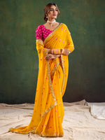 Thumbnail for NOZ2TOZ Women's Pure Chiffon Pink Embellished Designer Saree With Blouse Piece - Distacart