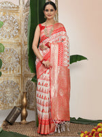 Thumbnail for Astita Linen Cotton Red & White Saree