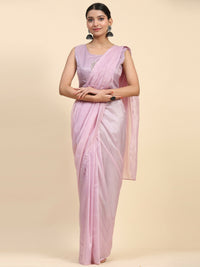 Thumbnail for Light Lavendar Satin Solid Ready to wear Saree with stitched Blouse - Vanita - Distacart