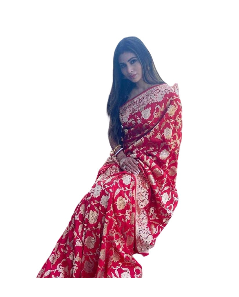 Vamika Weaving Banarasi Jacquard Red Kanjivaram Saree - Distacart