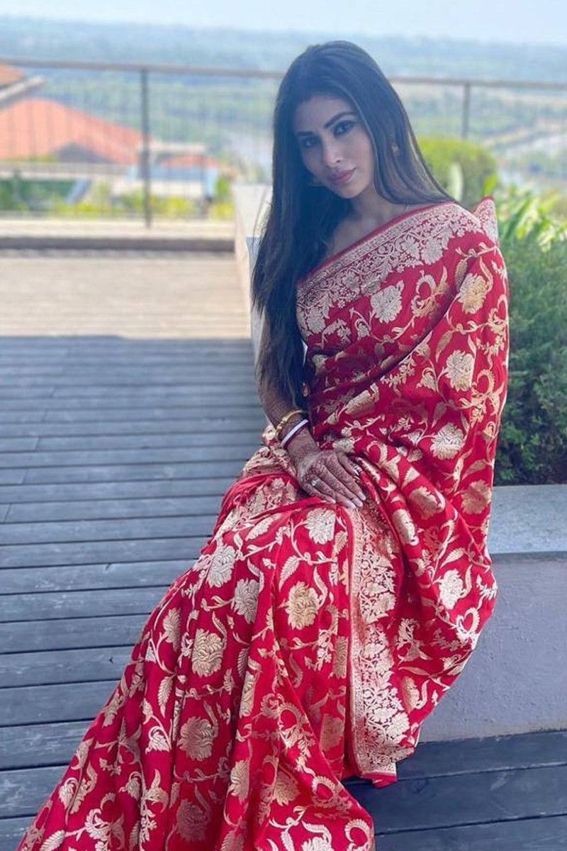 Vamika Weaving Banarasi Jacquard Red Kanjivaram Saree - Distacart