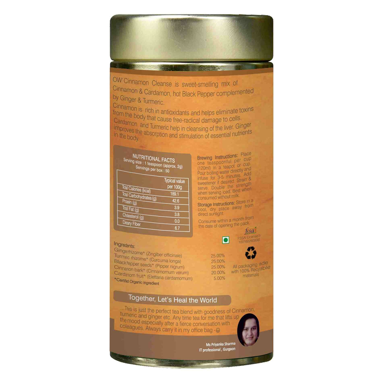 Organic Wellness Ow'Real Cinnamon Cleanse Leaf Tea Tin Pack - Distacart