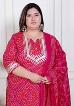 Thumbnail for Miravan Plus Size Women'S Pink Bandhani Printed Straight Kurta With Palazzo & Dupatta - Distacart
