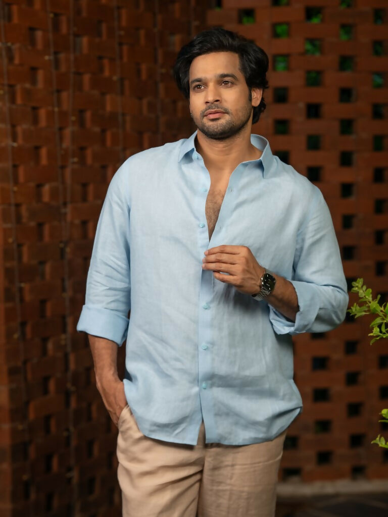 Linen Sky Blue Pearl Drift Shirt By Hilo Design - Distacart