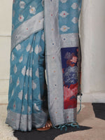 Thumbnail for Astita Linen Cotton Sky Blue Saree