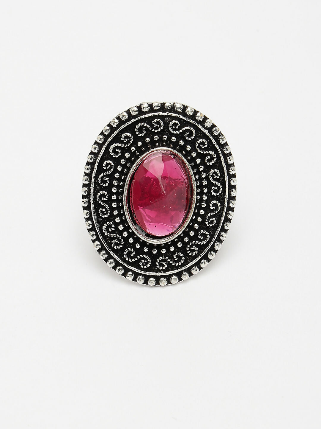 NVR Women's Pink Silver-Toned German Silver Adjustable Finger Ring - Distacart