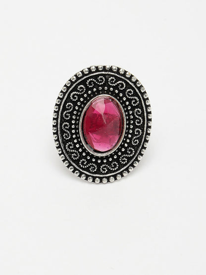 NVR Women's Pink Silver-Toned German Silver Adjustable Finger Ring - Distacart