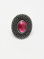 Thumbnail for NVR Women's Pink Silver-Toned German Silver Adjustable Finger Ring - Distacart