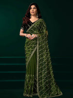 Thumbnail for Joban Fashion Green Net Party Wear Sarees - Distacart