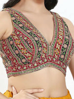 Thumbnail for Joban Fashion Maroon Multi Georgette Padded Blouse With V Neck Sleeveless - Distacart