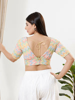 Thumbnail for Joban Fashion Multi Silk Padded Blouse With V Neck Elbow Sleeves - Distacart