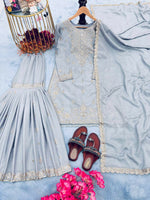 Thumbnail for Teeya Creation Grey Color Chinnon Silk Embroidery Work Wedding Wear Salwar Suit - Distacart