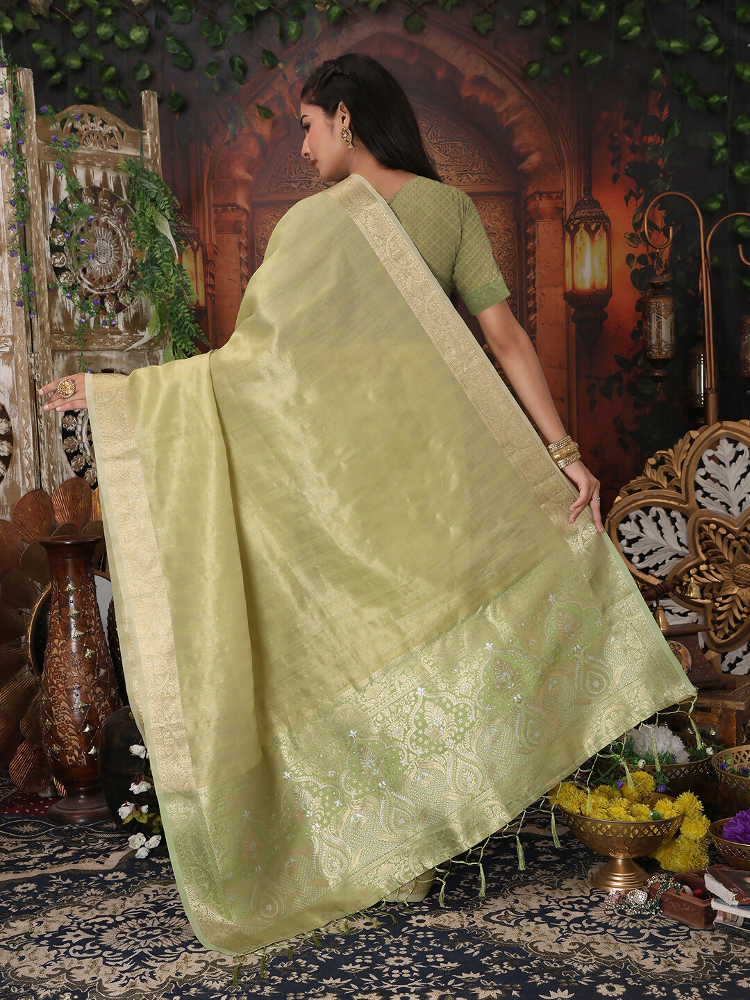 Shree Shyam Fashion Organza Mhendi Green Saree - Distacart
