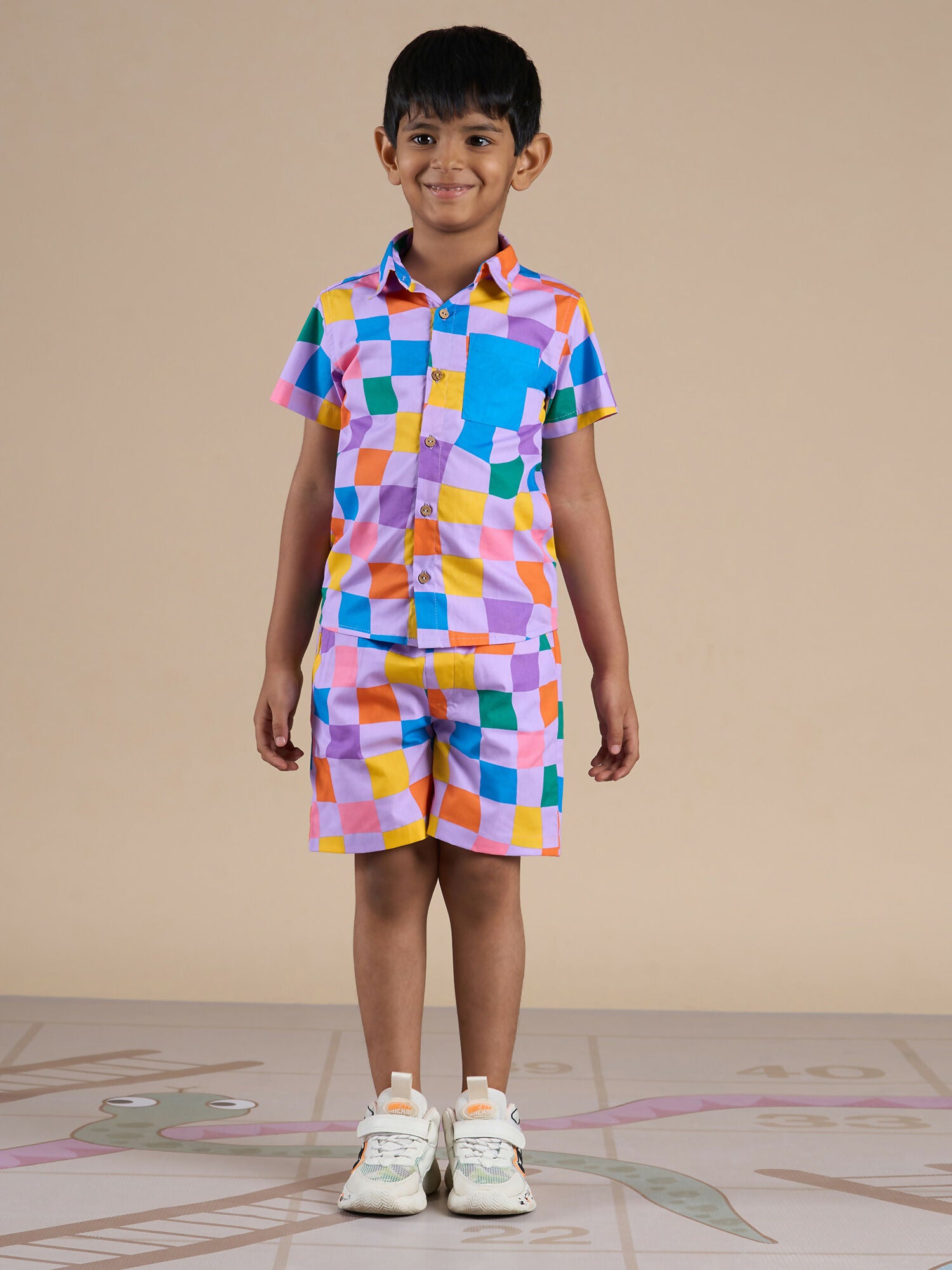 Snakes and Ladders Boys Multi Color Rotary Print Shirt and Boxer Set from Siblings Collection - Distacart