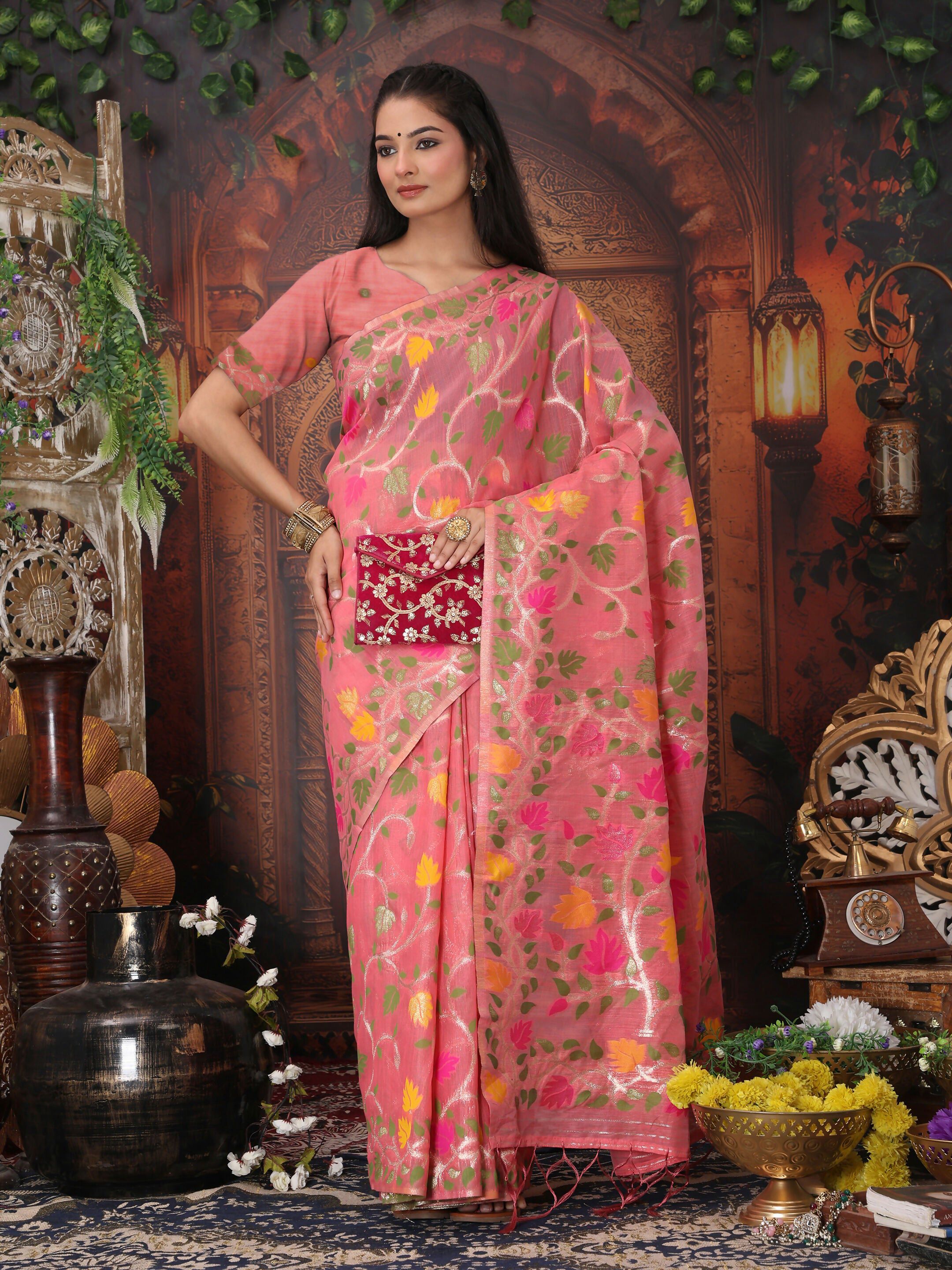 Astita Linen Cotton Pink Saree