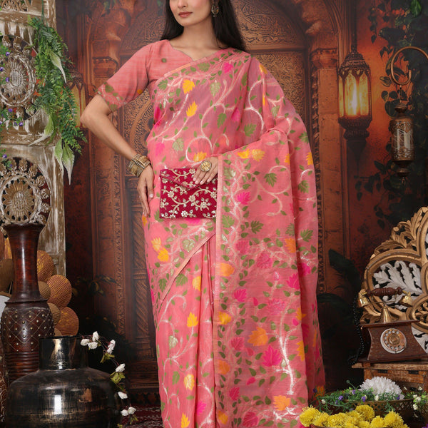 Astita Linen Cotton Pink Saree