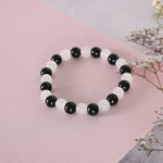 Thumbnail for NVR Men & Women White & Black Marbel Crystal Elasticated Bracelet - Distacart