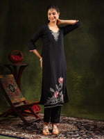 Thumbnail for Swarovski & Sequined Embroidered Kurta With Pant & Dupatta, Black - Hiral Fashion - Distacart