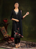 Thumbnail for Swarovski & Sequined Embroidered Kurta With Pant & Dupatta, Black - Hiral Fashion - Distacart