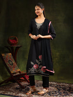 Thumbnail for Swarovski & Sequined Embroidered Kurta With Pant & Dupatta, Black - Hiral Fashion - Distacart