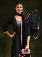 Thumbnail for Swarovski & Sequined Embroidered Kurta With Pant & Dupatta, Black - Hiral Fashion - Distacart