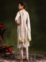 Thumbnail for Hand Embroidered Kurta With Pant & Organza Sequined Embroidered Dupatta, Grey - Hiral Fashion - Distacart