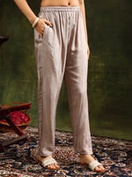 Thumbnail for Hand Embroidered Kurta With Pant & Organza Sequined Embroidered Dupatta, Grey - Hiral Fashion - Distacart